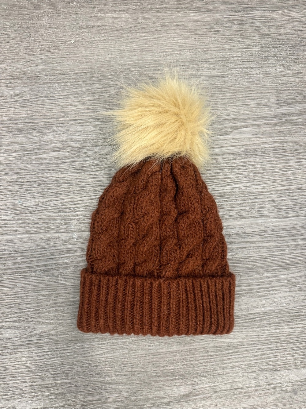 Abercrombie Cable Knit Pom Beanie - Brown with Cream Pom